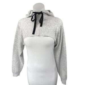 Bershka Gray Long Sleeve Cutout Drawstring Hooded Hoodie Crop Sweatshirt Top M
